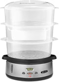 BELLA 9.5 QT Triple Tier Digital Food Steamer, Healthy Fast Simultaneous Cooking, Stackable Baskets for Vegetables or Meats, Rice/Grains Tray, Auto Shutoff & Boil Dry Protection, Stainless Steel
