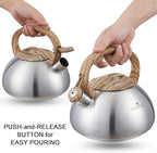 s-p Stovetop Tea Kettle- Whistling Teapot Stainless Steel Tea kettle for Stove Top Loud Whistle Tea Pot With Wood Pattern Handle Tea kettles Water Kettle(Silver Body and Black Handle