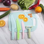 Kids Knifes Set, Kitchen Knife and Cutting Board Set, Children's Cooking Knives in 5 Sizes & Colors/Firm Grip, Serrated Edges, BPA-Free Kids' KnivesLettuce and Cutting Board Peeler