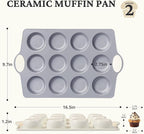 BRONYPRO Ceramic Muffin Pan, 12-Cup Nonstick Aluminized Steel Cupcake Pans, Healthy Non-Toxic Ceramic Coating Muffin tin, 2 Pack Cup Cake Pans for Baking Cream