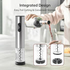 Rechargeable Wine Opener by ELMWAY, Electric Wine Bottle Opener with Foil Cutter, LED Light and Stainless Steel Shell, Cordless Corkscrew & Cork Remover, Gifts for Wine lover- Silver