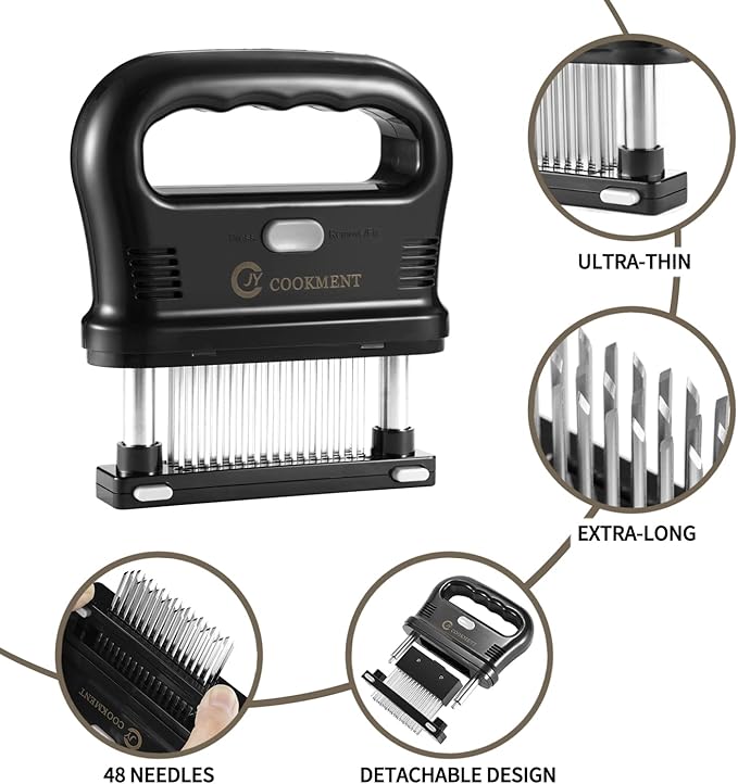 JY COOKMENT Meat Tenderizer Tool with 48 Stainless Steel Ultra Sharp Needle Blades, Detachable Kitchen Cooking Tool Best For Tenderizing, BBQ, Marinade