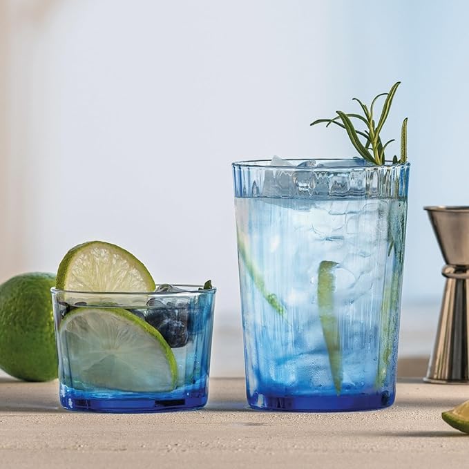 Bormioli Rocco Exclusiva Gin Fizz Glasses, Set of 12 - Sapphire Blue 17 Oz. Tumblers, Laser Cut Rim & Star Glass Clarity - Durable Cocktail & Drinking Glasses for Barware & Table Use - Made in Italy