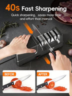 Electric Knife Sharpener, 3-Stage Diamond Knife Sharpener for Kitchen Knives 20-Degree Angle, 40S Quick Sharpening & Polishing for Chef, Santoku, Ceramic Knives, Easy to Use for Beginners, Black