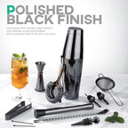 Homestia Cocktail Shaker Sets, Bartender Kit - 12 Pcs Stainless Steel Bar Tools with Boston Shaker Tins, Mixing Spoon, Muddler, Jigger, Strainer, Ice Tongs and Wine Pourers (Black)