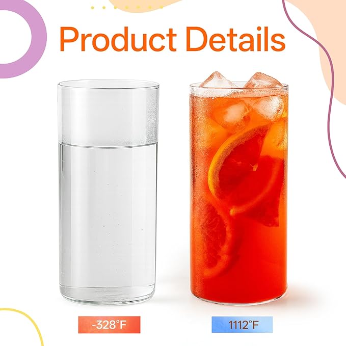 JJUNW Water Glasses Set of 12, 17 oz Tall Drinking Glasses Clear Lightweight Crystal Glass Cups Thin Highball Glassware for Water Juice Beer Drinks Cocktails Whiskey