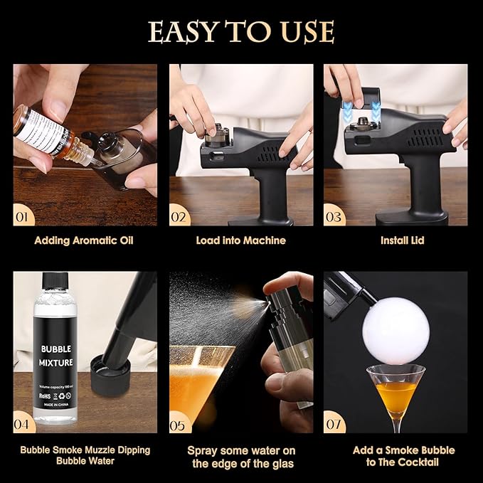 Cocktail Bubble Smoke Gun Accessories, 10 ml, Includes 4 Contains, 4 Aromatic Flavor Oils, Bland Flavor