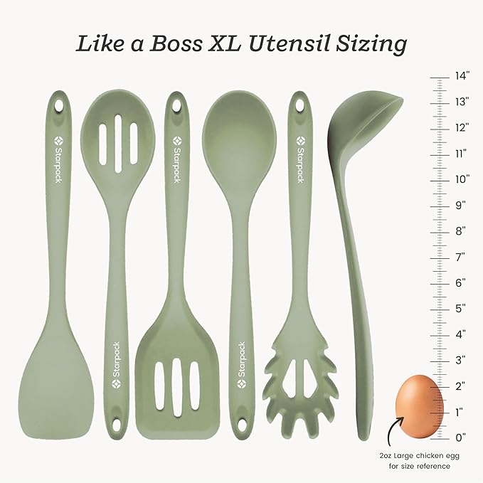 Starpack 'Like a Boss' XL Premium Silicone Cooking Utensils Set (6 Pcs) 13" - Heat Resistant Kitchen Utensils 600°F - Non-Stick Silicone Utensil Set - Large Kitchen Utensils Set for Cooking & Serving