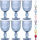 Yungala Blue-Wine-Glasses-Sunflower-Set-6 Blue Wine Glasses Set of 6 Vintage Hobnail Goblets 10 oz Dishwasher Safe