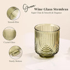 Green Vintage Drinking Glasses Set of 6-15oz Hand-Blown Highball Ribbed Glassware, Arch Design Cocktail Glasses for Whiskey Water Beverages Ice Coffee Juice Milk