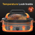 RoyalCraft 26-Quart Electric Roaster Oven with Visible Self-Basting Lid, Turkey Roaster Oven with Removable Pan and Rack, Perfect for Large Meals and Holiday Feasts, Silver