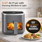 Simple Deluxe 8-in-1 Air Fryer 4 Qt, Digital Preset Airfryer with Visible Window, Nonstick and Dishwasher-Safe Basket for Chips, Bake, Wings, 60-Min Timer, 1500W, Gray