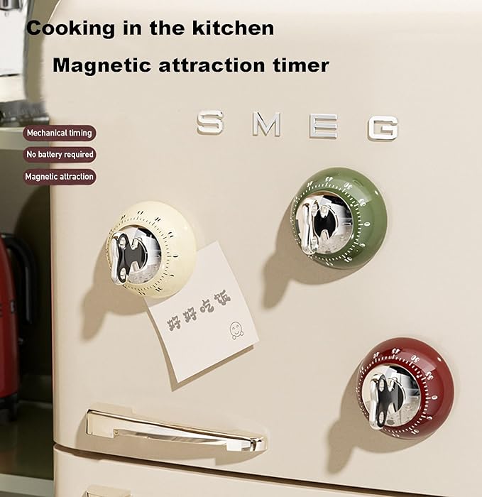 Visual Kitchen Timer for Cooking,Chef Cooking Timers Clock with Loud Alarm,Timers for Classroom, Home and Study,Mechanical Desk Timer,No Batteries Required，Magnetic Back (Red)