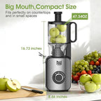 Cold Press Juicer,Stainless Steel Material,Juicer Machines with 5.0Inch Wide Feed Chute,Slow Masticating Juicer for Vegetables and Fruits with High Juice Yield,Large Auger,Easy to Clean