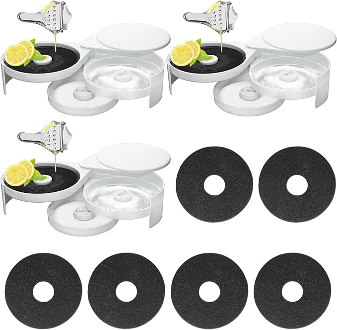 2Pcs White 3 Tier Bar Glass Rimmer with Sponge for Cocktails and Margarita Mixing,Salt and Sugar Container,Seasoning Box,Bartender Tool for Bar,Pub Party and Reception (2)