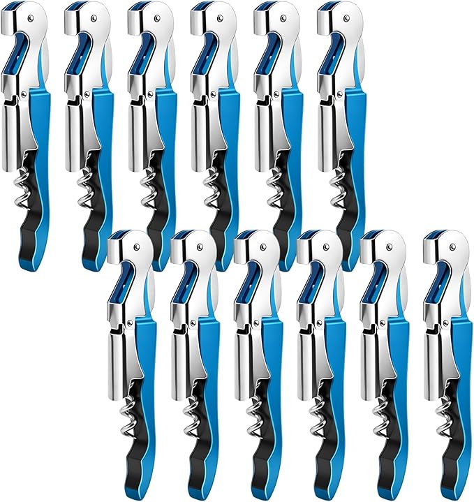 12 Pieces Professional Waiter Corkscrew Wine Openers,Blue Wine Keys Opener Stainless Steel Hinges Serrated Foil Cutter for Restaurant Waiters, Sommelier, Bartenders (Blue)