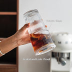 INSETLAN 20 oz Ribbed Glass Tumblers with Lids and Glass Straws – 4-Piece Glassware Set, Thickened Wall, Ideal for Iced Coffee, Smoothies, Cocktails, and Juices – Elegant and Durable Drinkware