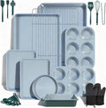 Ammeloo 22-Piece Baking Pans Set Stackable Bakeware Non Stick Baking Set Non Toxic Oven Pans, Including Roasting Pan, Cookie Sheets, Muffin Pans, Cake Pans, Oven Mitt and Utensils(Gray & Hunter Green)