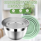 DUTZUN Mixing Bowls with Lids Set, Stainless Steel Mixing Bowl Set with Colander, Strainer with Bowls - Pistachio