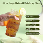 Large Capacity 16 oz Hobnail Drinking Glasses Set of 6, Vintage Glassware Drinking Glasses, Gradual Amber Water Glasses Tumbler, Thanksgiving Cups for Kitchen, Juice, Beer, Cocktail, Whiskey