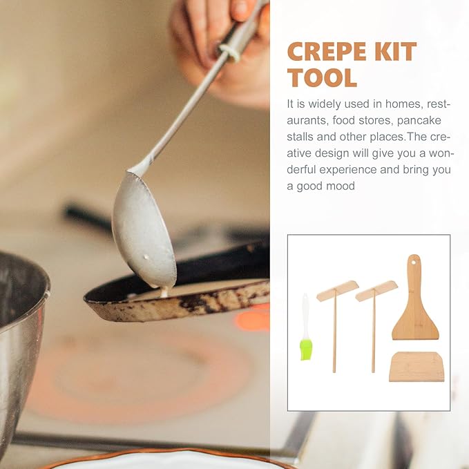 Crepe Kit Pancake Spatula Set, 5pcs Household Cooking Gadget for Traditional Crepe Making, Sturdy Kitchen Tool for Home Use Random Color