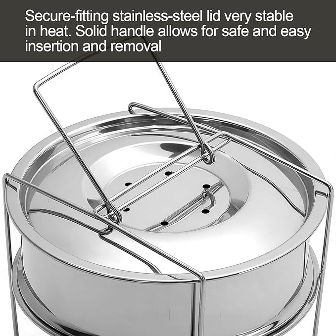 WUWEOT Stackable Steamer Insert Pans, 7.8 Inches Stainless Steel Pot-in-Pot Baking Pan, 2 Tier Pressure Cooker Accessories with Sling Handle and Silicone Gloves for Instant Pot