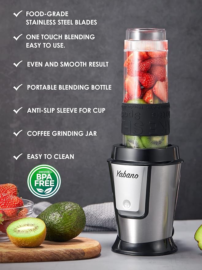 Personal Blender, Electric Shake Bottle with 2 x 20oz Travel Bottle and Coffee/Spices Jar, Portable Shaker Cups for Protein Shakes, 500W Single Serve Blender for Shakes and Smoothies, Sports(Black)
