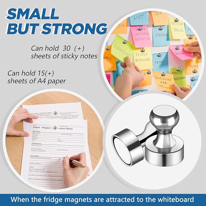 LOVIMAG Fridge Magnets 50 Pcs Refrigerator Whiteboard Small Strong Magnet Classroom Kitchen Accessories Decorative Locker Set Decor Must Haves Office Calendar Refrigerador Magnetic Cute Crafts Silver