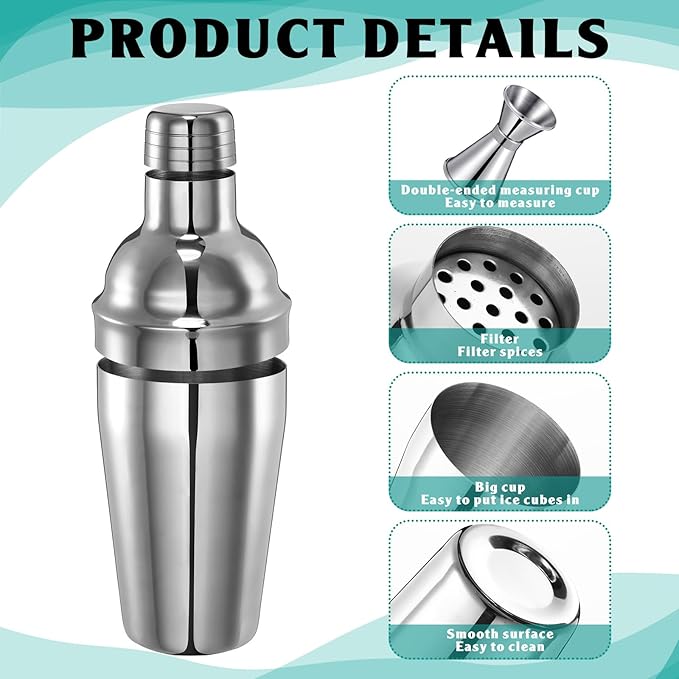 Umigy Cocktail Shaker Set Martini Shaker Bulk Stainless Steel Martini Mixer with Strainer and Double Measuring Jigger for Bar Party Home Use Wine Bar(18 Oz/ 550 ml,4 Packs)