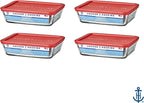 Anchor Hocking SnugFitTM Rectangular Food Storage Containers with Lids (4-Piece, 6-cup, Red, oven-safe)