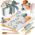 Wooden Baking Set for Kids - A Complete Set of Real Kitchen Utensils Gives Toddlers a Fun Cooking Experience - Durable Safe to Use Tools are Perfect for Gifting to Create Lasting Family Memories