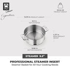 BRA COOKWARE Signature Stainless Steel Steamer | 9.5 inches - 4 quarts Professional Grade Steam Set | Compatible with Signature Stock Pot w/Glass Lid | PFOA Free | Polished Finish