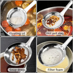 Kitchen Skimmer Strainers Stainless Steel Mesh Colanders Food Strainers Set Fine Mesh Sieve With Handle Slotted Spoon Handheld Fry Oil Filter For Cooking Vegetable Strainer Foam Hot Pot 2Pack