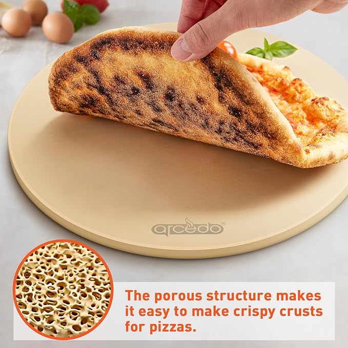 Arcedo Pizza Stone for Oven 16 Inch, Round Baking Stone for Bread Thermal Shock Resistant BBQ Grilling Pizza Pan Cordierite Cooking Pan With PE Scraper