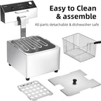 Commercial Deep Fryer with Basket, 1700w 11.6Qt 0.6mm Thickened Stainless Steel Countertop Electric Fryer for Home and Commercial Use, Oil Fryer with Double Overheat Protection