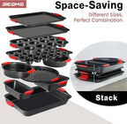 BIEAMA 13-Piece Baking Pans Sets, Nonstick Bakeware Sets, BPA-Free Carbon Steel Stackable, Cookie Sheet, Cake, Loaf, Pizza & Muffin Pan, Grey