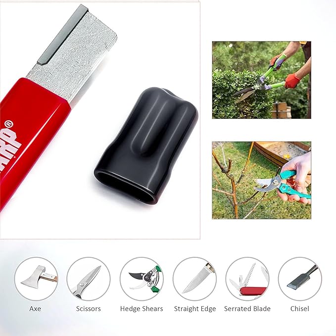 Tool Sharpener, Blade Sharpener, Carbide Sharpener, Knife Sharpening Tool for Kitchen knives Garden Tools Axe Pocket Knives Pruning Shears Hedge Scissors Clippers Pocket Knives (RED)