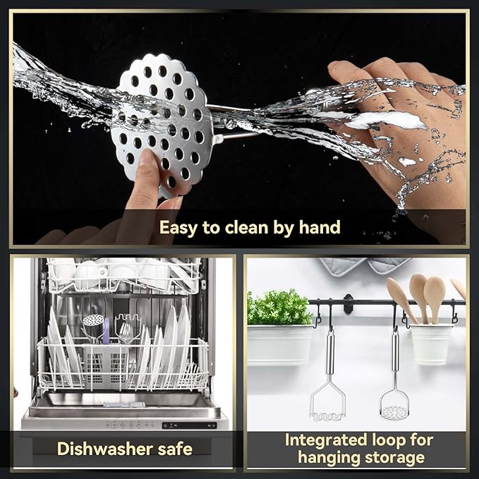 2 Pcs Potato Smasher, Mashed Potato Masher, Stainless Steel Masher Kitchen Tool for Avocado, Bean, Fruit, Vegetables, Food