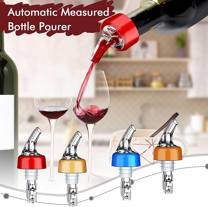 Automatic Measured Bottle Pourer - Quick Shot Spirit Measure Pourer Drinks Wine Cocktail Dispenser Home Bar Tools - 1oz/30ml (mix color 12 pack)
