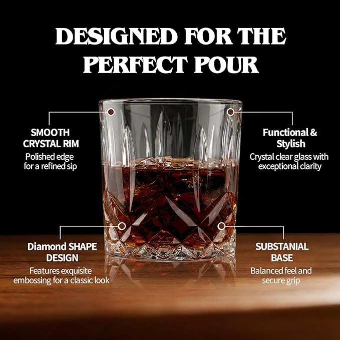 Moretoes Crystal Whisky Drinking Glasses Set of 12, Glass Cups, Mixed Glassware Set, 12 Oz Highball Glasses & 11 Oz Old Fashioned Glasses, Great for Cocktail and Other Beverages