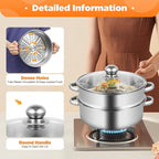 5-Tier Stainless Steel Steamer, 10.2 Inch Commercial Multi Tier Stainless Steel Cookware Pot Vegetable Meat Steamer Cooker Set w/Glass Lid for Steaming Shrimp & Miscellaneous Grains