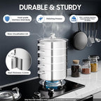 5 Tier Steamer Pot, Stackable Kitchen Steamer with One Piece Bottom Clear Visible Lid Large Capacity and Anti-Scald Handles Detachable Combination Storage Stainless Steel Steamers Pot for Dumplings Etc