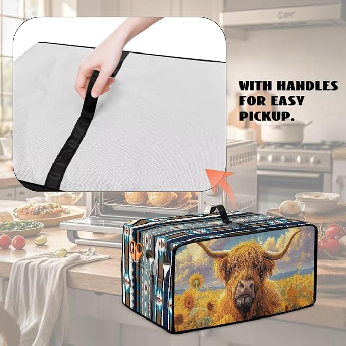 Highland Cattle Sunflower Print Toaster Cover Air Fryer Dust Cover Anti Fingerprint Aztec Toaster Oven Cover Washable Kitchen Small Appliance Covers (Medium-16.1 * 19.71 * 10 inches)