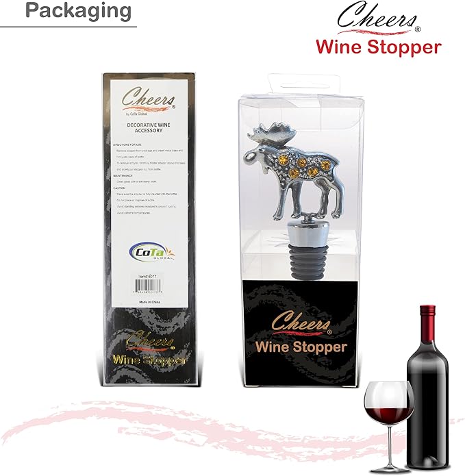 Cheers Moose Metal Wine Stopper - Reusable Wine Tools and Accessories Bottle Stopper, Wildlife Wine Bottle Stopper, Airtight Leakproof Wine Topper Sealer Cork Plug, Decorative Wine Bottle Stopper Gift