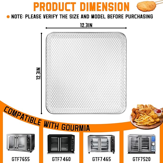 Air Fryer Basket Replacement Compatible with Gourmia GTF7655 GTF7460 GTF7465 GTF7520, Toaster Oven Accessory Parts(Oven with 17 Cooking Presets)Fit for 24L Capacity 1700W French Door Digital Air Fryer
