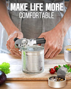 Multifunctional Can Opener Manual, Durable Heavy Duty Handheld Strong Can Opener with Smooth Cutting Edge, Friendly Kitchen Essentials Tool for Seniors, Camping and Bottle Opening-Black
