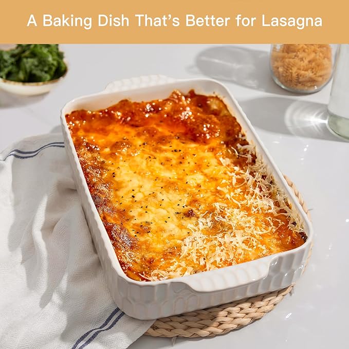 4.7QT Casserole Dishes for Oven, 9x13” Large Lasagna Pan, Ceramic Baking Dish, Rectangular Lasagna Pan Deep with Handles for Baking, Casserole, Kitchen, Birthday Gift for Mother Father Women Men