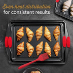 Baking Sheet Set, 3-Piece Cookie Sheet Set with Silicone Handles, Steel Baking Pans Set, Durable Baking Sheets for Oven, BPA Free Cookie Sheets for Baking Nonstick Set, Sheet Pan - Black Baking Pan