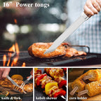 ROMANTICIST 25pcs Extra Thick BBQ Grill Accessories, Christmas Grilling Gifts Set for Men Dad, Heavy Duty Grill Tools Utensils Kit with Spatula, Tongs in Aluminum Case for Birthday Brown