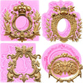 Mujiang Baroque Photo Frame Fondant Molds Picture Frame Silicone Mold Vintage Mirror Frame Molds for Cake Decoration Cupcake Topper Chocolate Candy Polymer Clay Gum Paste Set of 4